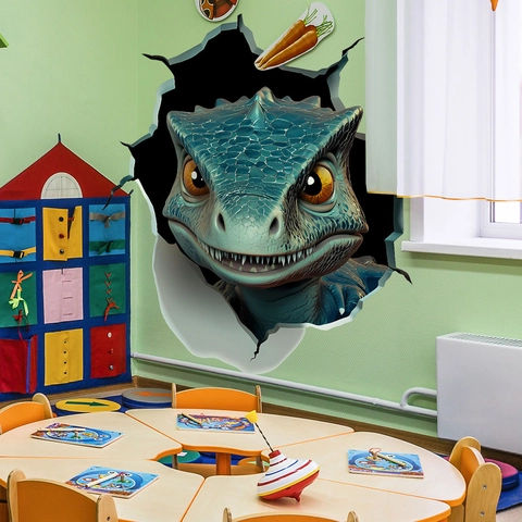 3D Visual Broken Wall Dinosaur Wall Sticker PVC Waterproof Self Adhesive Removable Home Decal For Kids Room Bedroom