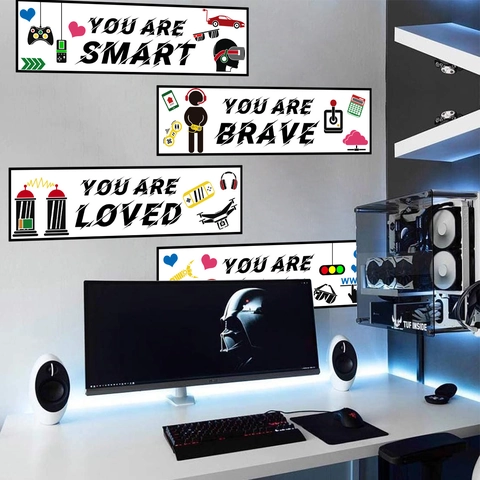 Εμπνευσμένα Αυτοκόλλητα Τοίχου PVC Gamer Tech Style Αυτοκόλλητα Με Παρακίνησης Για Παιδικό Υπνοδωμάτιο Γραφείο