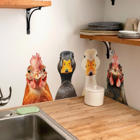 Pegatinas de PVC para Ventana con Cabeza de Animal Asomado Gallo Pato Ganso Realistas Calcomanías Estáticas Impermeabili de Pared