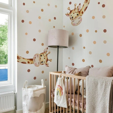 Cartoon Giraffe Watercolor Polka Dots Wall Stickers For Kids Room Nursery Decor Removable DIY PVC Home Wall Decals