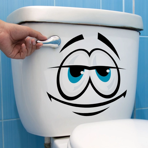 Dessin Animé Expression Drôle Autocollants de Toilettes Étanche PVC Amovible Visage Souriant Décalcomanies pour Salle de Bain Maison