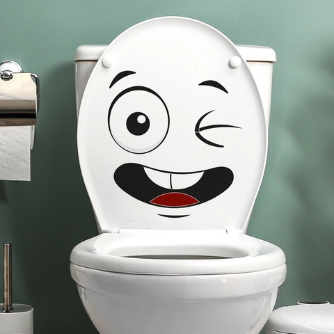 Dessin Animé Expression Drôle Autocollants de Toilettes Étanche PVC Amovible Visage Souriant Décalcomanies pour Salle de Bain Maison