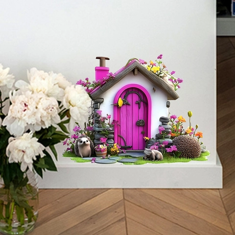 Muursticker Sprookjeshuis PVC Zelfklevend Verwijderbaar Decoratief 3D Effect Bloemensticker Voor Kinderkamer Decoratie
