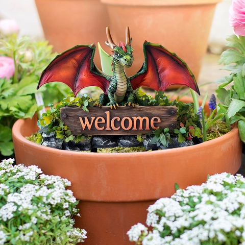 Flying Dragon Garden Stake Welcome Sign PVC Outdoor Yard Art Lawn Decoration Waterproof Double Sided Printed Ornament