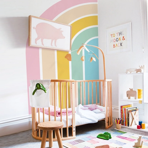 Grande Adesivo da Parete Arcobaleno Macaron Impermeabile Autoadesivo in PVC per Decorazione Camera dei Bambini e Asilo