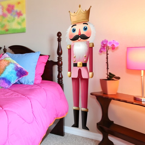 Großer Nussknacker König Wandaufkleber PVC Selbstklebend Wasserdicht Cartoon Aufkleber Für Kinderzimmer Rosa Deko