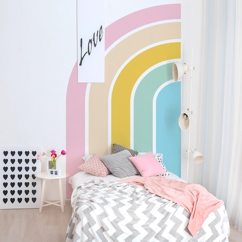 Grande Adesivo da Parete Arcobaleno Macaron Impermeabile Autoadesivo in PVC per Decorazione Camera dei Bambini e Asilo
