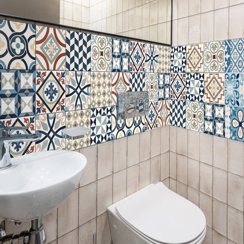 Pegatinas de PVC Impermeables para Azulejos Estilo Mediterráneo Patrones Mandala Marroquí Adhesivos de Pared para Cocina Baño