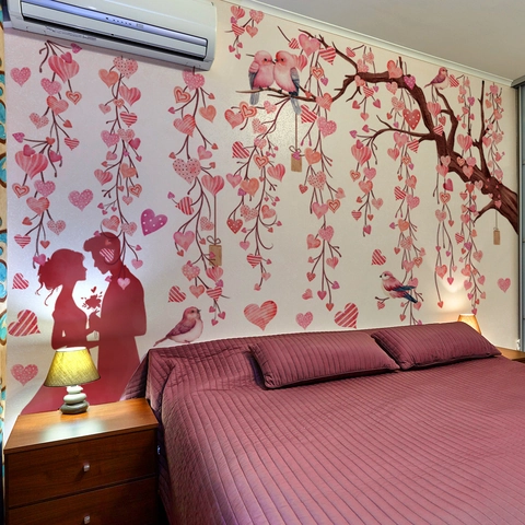 Romantic Heart Tree Wall Stickers PVC Self Adhesive Large Couple Silhouette Birds Decals For Bedroom Living Room Decor