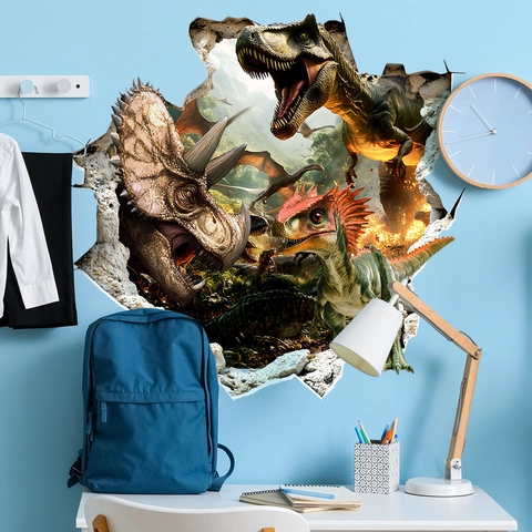 Vinilos Pared Dinosaurio 3D Efecto Agujero PVC Autoadhesivo Decoración Habitación Infantil Y Sala De Estar