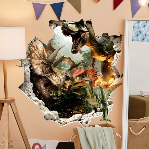 Vinilos Pared Dinosaurio 3D Efecto Agujero PVC Autoadhesivo Decoración Habitación Infantil Y Sala De Estar