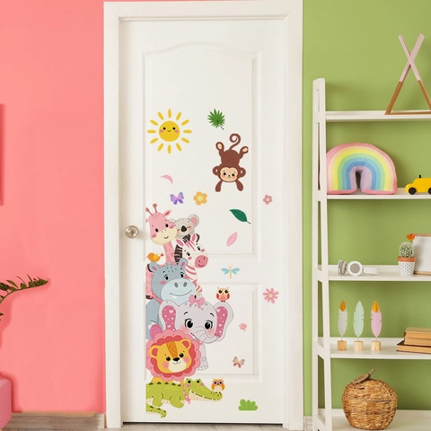 Adesivi Murali Animali Cartoni Animati Impermeabile PVC Autoadesivo Rimovibile Decorazione Camera Bambini Leone Elefante
