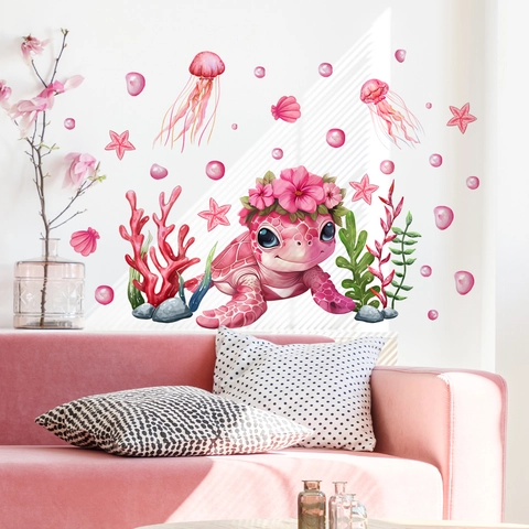 Adesivi Murali Tartaruga Marina Cartone Animato Mondo Sottomarino PVC Autoadesivo Removibile Decorazione Cameretta Bambini
