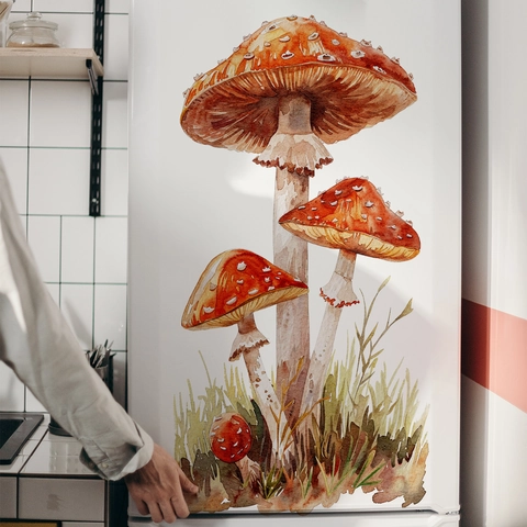 Wall Stickers PVC Removable Self Adhesive Watercolor Hand Drawn Mushroom Pattern For Kids Room Nursery Bedroom Decor