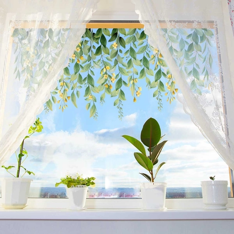 Hanging Green Plant Vines Wall Stickers PVC Double Sided Visual Window Decals Flower Background Self Adhesive Modern Home Decor