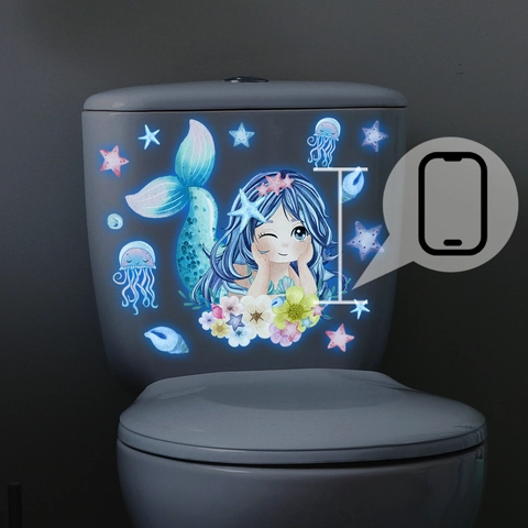 Autocollant Mural Sirène Lumineux Brille Dans Le Noir Thème Océan PVC Dessin Animé Méduse Décalcomanie Pour Salle De Bain