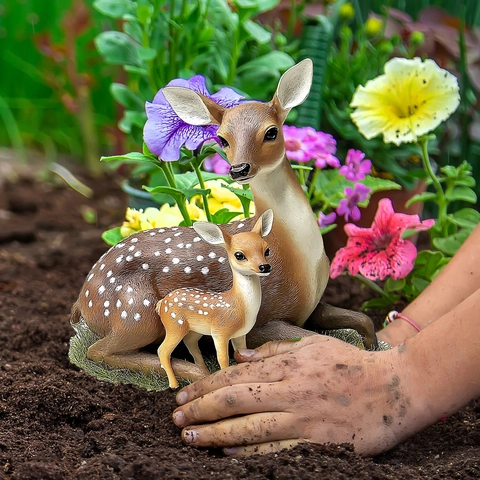 Paletto da Giardino 2D Cervo Sika Madre E Figlio Decorazione PVC Impermeabile Ornamento da Prato per Giardino Esterno