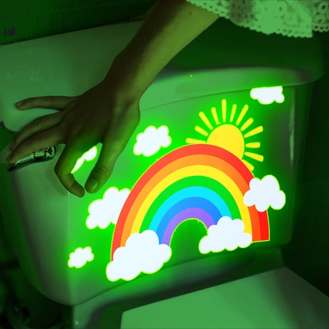 Luminous Rainbow Cloud Toilet Sticker Glow In The Dark PVC Wall Decal For Bathroom Home Decor Waterproof Self Adhesive