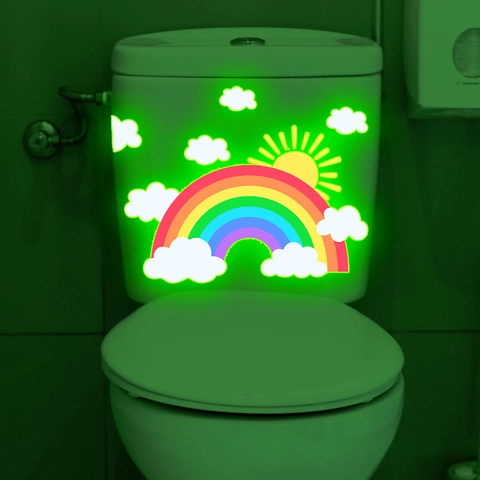 Luminous Rainbow Cloud Toilet Sticker Glow In The Dark PVC Wall Decal For Bathroom Home Decor Waterproof Self Adhesive