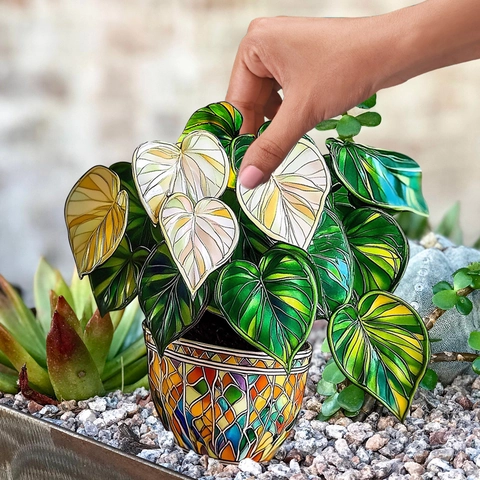 Paletti Decorativi Giardino Stile Vetro Colorato PVC Impermeabile Foglie Cuore Mosaico Decorazione Vasi Cortile Esterno
