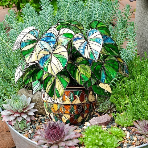 Paletti Decorativi Giardino Stile Vetro Colorato PVC Impermeabile Foglie Cuore Mosaico Decorazione Vasi Cortile Esterno