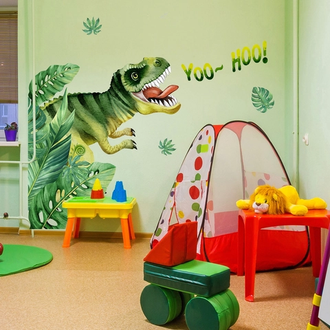 Cartoon Dinosaur Animal Wall Stickers Waterproof PVC Nursery Kids Bedroom Decor Hand-painted Removable Wall Decals