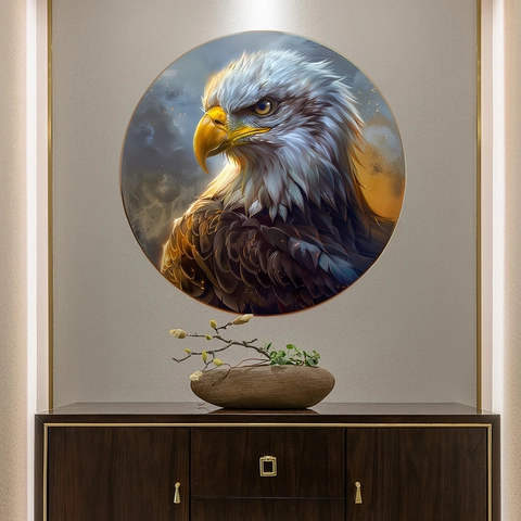 Creative Bald Eagle Circular Wall Sticker Self-Adhesive PVC Decal Waterproof Artistic Eagle Head Poster For Living Room Entrance Decor