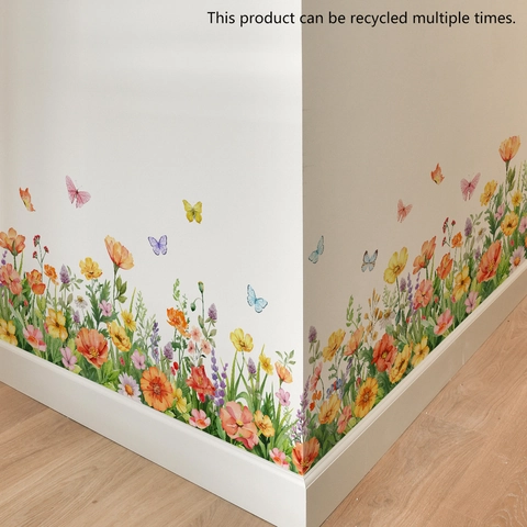 Autocollant Mural Floral PVC Imperméable Amovible Papillon Libellule Aquarelle Décalcomanies Pour Salon Chambre Décoration