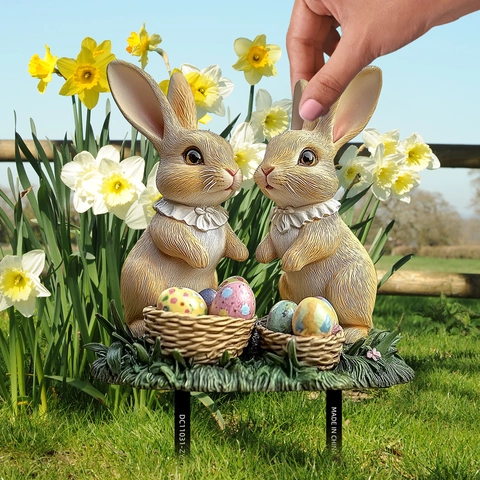 Easter Bunny Garden Stakes PVC Decorative Yard Signs Waterproof Double Sided Flat Rabbit Ground Insert Ornaments