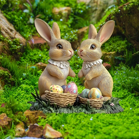 Easter Bunny Garden Stakes PVC Decorative Yard Signs Waterproof Double Sided Flat Rabbit Ground Insert Ornaments