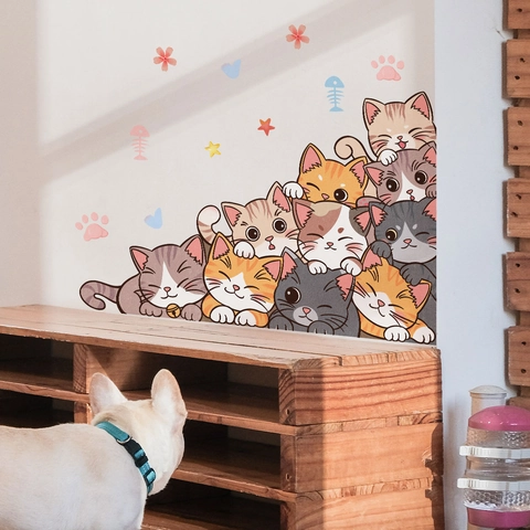 Autocollants Muraux Chat Dessin Animé Mignon PVC Autocollant Amovible Décalcomanies De Coin De Porte Pour Chambre