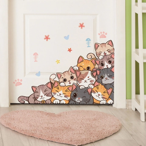 Autocollants Muraux Chat Dessin Animé Mignon PVC Autocollant Amovible Décalcomanies De Coin De Porte Pour Chambre