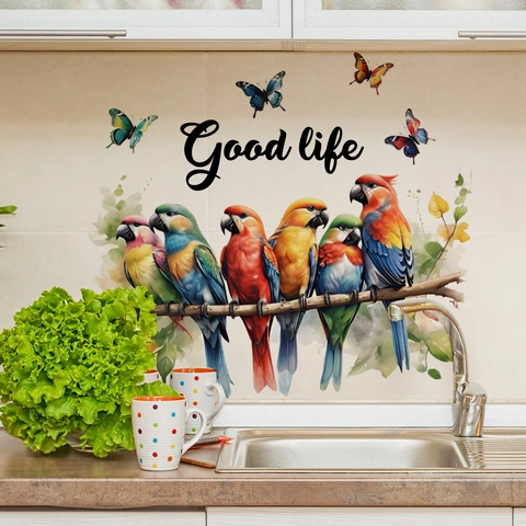 Colorful Parrot Butterfly Watercolor Wall Sticker Self Adhesive PVC Quote Door Decal For Living Room Bedroom Home Decor