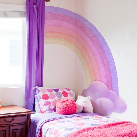 Adesivo da Parete Arcobaleno Nuvola Rosa Grande Camera Ragazze DIY Cartone Animato Decorazione Vivaio Autoadesivo Rimovibile PVC