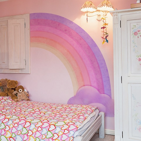 Grand Sticker Mural Arc-en-ciel et Nuages Macaron pour Chambre d'Enfant Chambre de Fille PVC Autocollant Décoratif Imperméable Décalcomanie