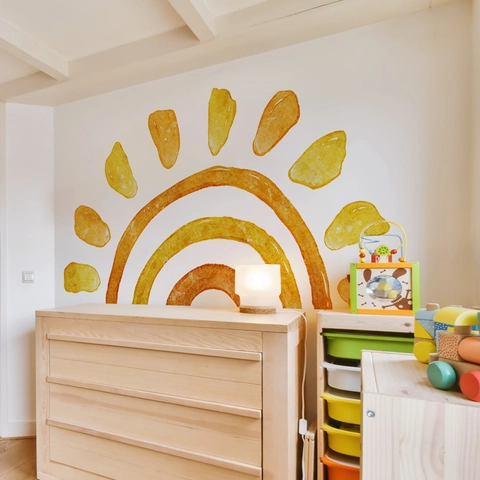 Large Watercolor Sun Wall Stickers Inspirational Quotes Rainbow Home Decor PVC Self Adhesive Wall Decal For Kids Room