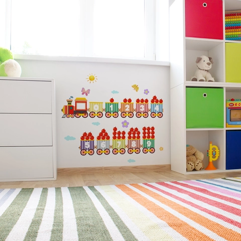 Adesivi Murali Treno Numeri Cartone Animato PVC Impermeabile Decalcomanie Educative Per Cameretta Bambini Asilo Decorazione