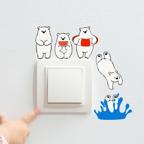 Cartoon Penguin Polar Bear Seal Waterproof PVC Wall Sticker For Kids Room Creative Animal Light Switch Decor Sticker