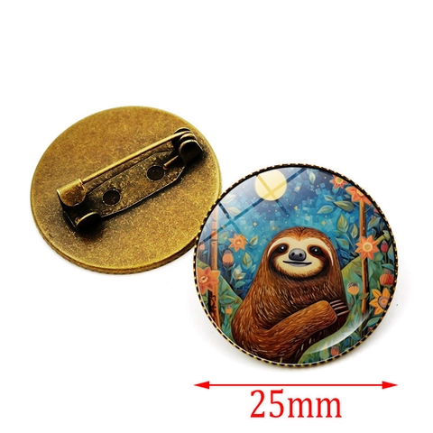 Cartoon Faultier Legierung Glas Dome Brosche Abzeichen Pin Vintage Bronze Dekorative Schmuck Für Kleidung Tasche Rucksack