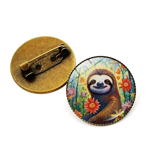 Cartoon Faultier Legierung Glas Dome Brosche Abzeichen Pin Vintage Bronze Dekorative Schmuck Für Kleidung Tasche Rucksack