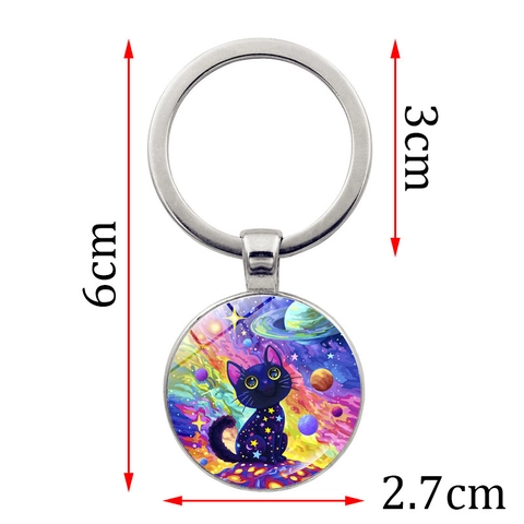 Cartoon Sternenhimmel Süße Katze Schlüsselanhänger Zinklegierung Glas Cabochon Galaxie Kunst Illustration Taschenanhänger Souvenir