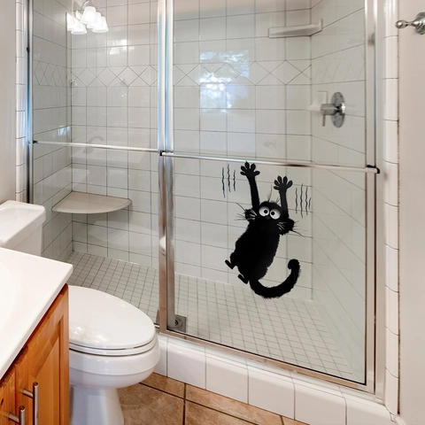 Funny Cartoon Black Cat Toilet Sticker Waterproof PVC Removable Decorative Wall Decal For Bathroom Home Decor