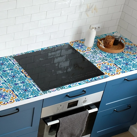 Pegatinas De Azulejos Mediterráneos Retro Impermeables Al Aceite PVC 3D Relieve Calcomanías De Pared Autoadhesivas Para Cocina Baño Estilo Marroquí