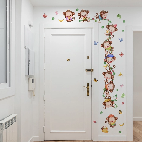 Autocollants Muraux Singe Dessin Animé PVC Imperméable Autocollant Amovible Décoration Animale Pour Chambre D'enfant