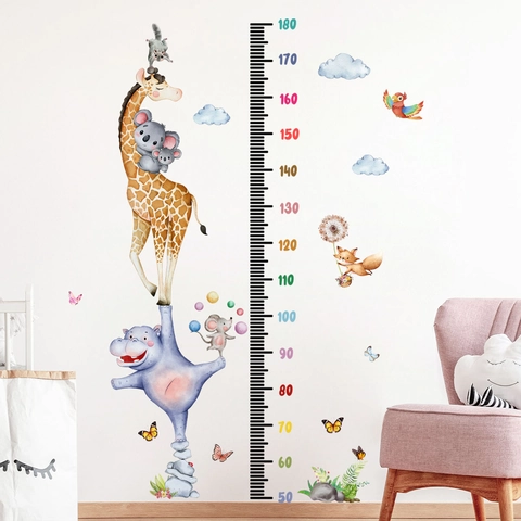 Aquarell Cartoon Tiere Größenmesser Wandtattoo Abnehmbare PVC Wachstum Messlatte Für Kinderzimmer Spielzimmer Wandaufkleber