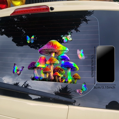 Holographic Mushroom Butterfly Wall Sticker Laser Gradient Rainbow Decal For Laptop Window Car Home Aesthetic Decoration