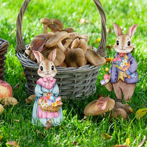 Osterhase Kaninchen Paar Gartenstecker PVC Wasserdicht Draußen Hof Kunst Frühling Pastoral Dekorative Schilder Rasen Ornament