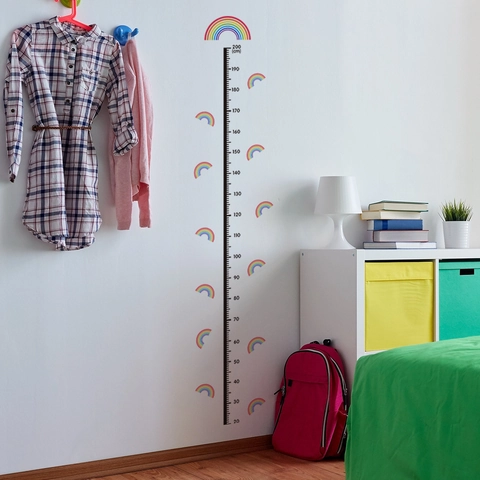 Rainbow Kids Height Growth Chart Wall Sticker Waterproof PVC Measurement Decal For Nursery School Room Decoration