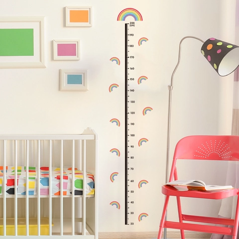 Rainbow Kids Height Growth Chart Wall Sticker Waterproof PVC Measurement Decal For Nursery School Room Decoration