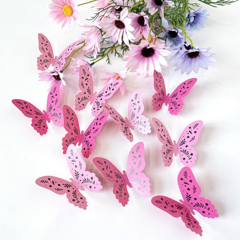 Adesivi Murali Farfalla 3D Rosa Texture Foglia Piuma PVC DIY Decorazioni Casa Removibile Estetica Per Cameretta